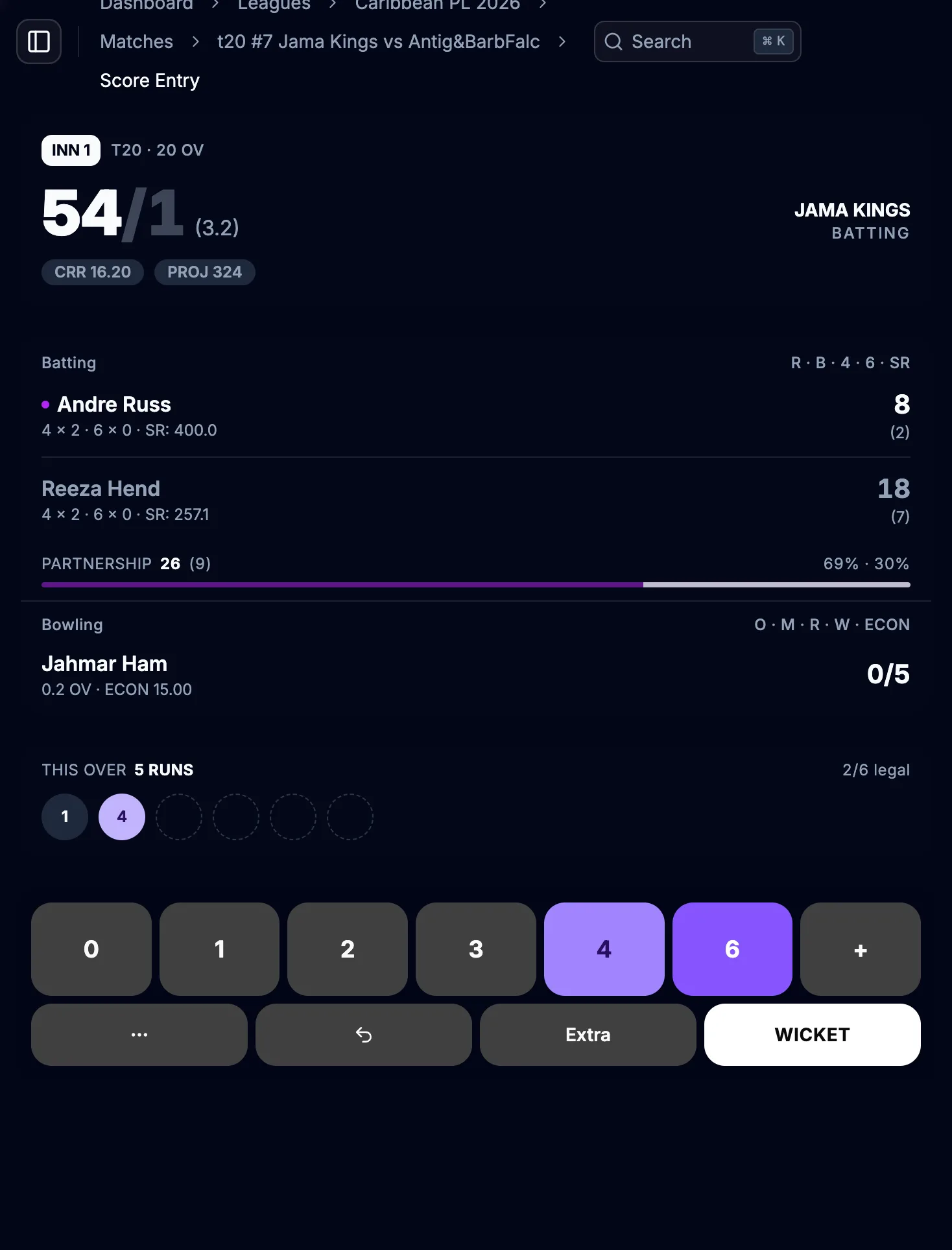 This over showing a single and a four on the score entry pad