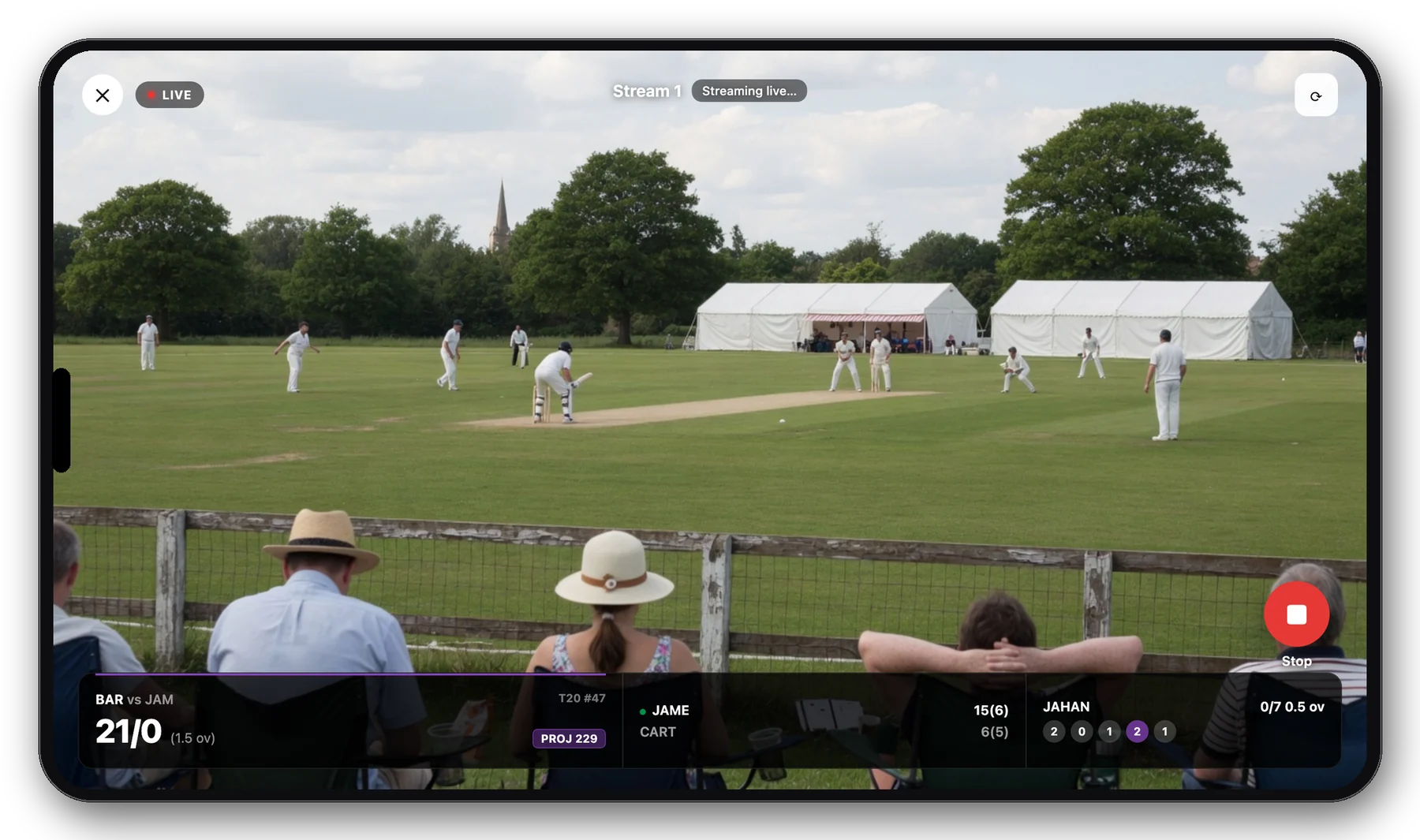 Landscape iPhone live stream with LIVE badge
