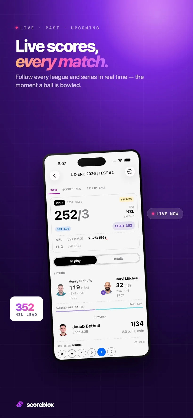 scoreblox viewer app live score screen
